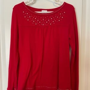 LS Red Knit Top with silver accents